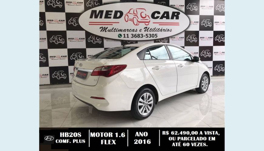 HYUNDAI HB 20S 1.6 COMFORT PLUS 16V FLEX 4P MANUAL - BRANCO - 2016 Foto 3 (Grande)